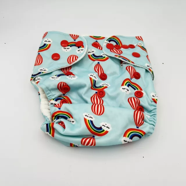 Baby Diaper Cover  Pocket Adjustable Snaps Rainbow & Balloon Print One Size