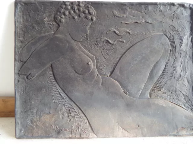 Ancienne Plaque de Cheminée en Fonte " Femme Nue "  signée A. BONNEFOIT 78