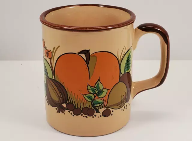 Stoneware Peach Acorn Onion Fall Colors Autumn Coffee Mug Cup Unbranded VTG