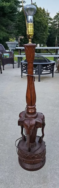 Hand Carved Teak Wood Vintage Elephant Table Lamp Exclusive