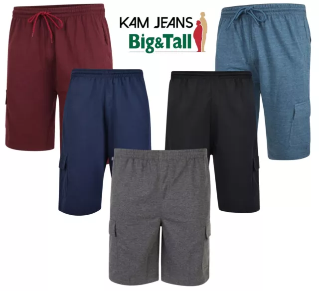 Mens Kam Combat Shorts King Size Knee Length Cargo Pockets Drawstring 2XL-8XL