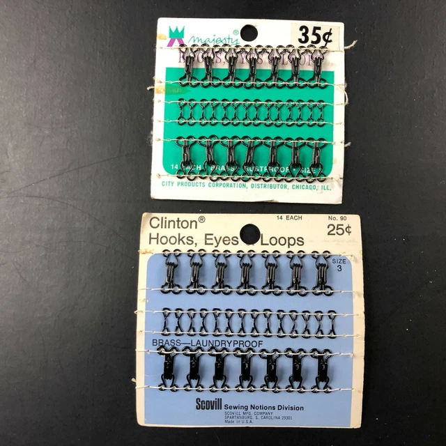 Lote de ganchos, ojos y bucles vintage de colección Scovill costura majestuosa en tarjeta antiguo