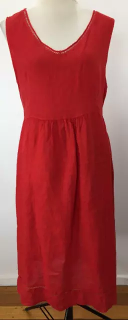 Vanessa Zani Size L Womens Red Sheer Linen Midi Length Dress Elastic Back Waist