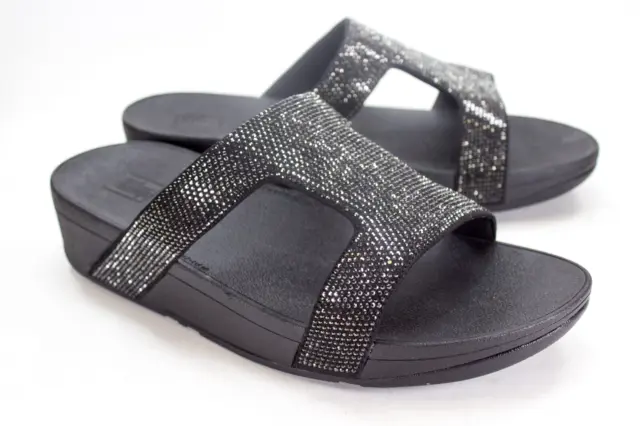FitFlop Marli Hotfix Womens Size US 10 Black Crystal Studs Slide Comfort Sandals