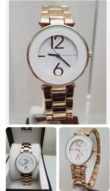 ANNE KLEIN Ladies Slim watch WHITE & Rose Gold  RRP £179 NEW boxed (a54