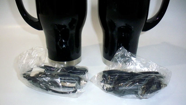Sharper Image 2 Pack Stainless Steel Heated Travel Mug Set Black 14oz 12V New! 6