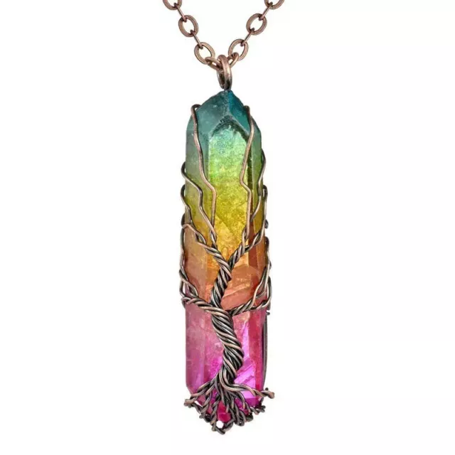 Crystal Gemstone Necklace Pendant Natural Chakra Stone Energy Healing with Chain