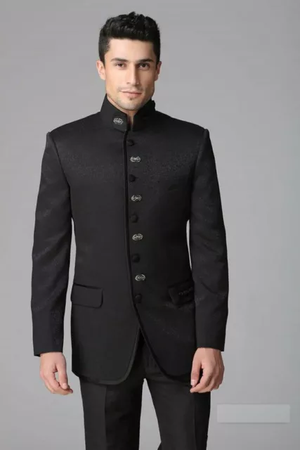 Mens Black Jodhpuri Suit Groomsmen Wedding Ethnic Party Wear Slim Fit Coat Pants