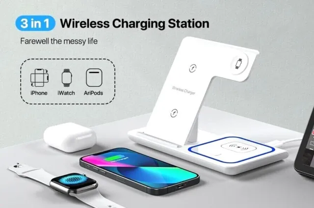 3 in 1 Wireless Charger Dock Charging Station For Apple Watch iPhone And Airpods