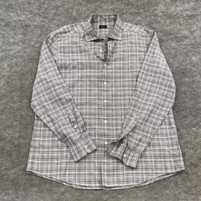 Ermenegildo Zegna Linen Blend Long Sleeve Button Shirt Men's 2XL Grey Plaid