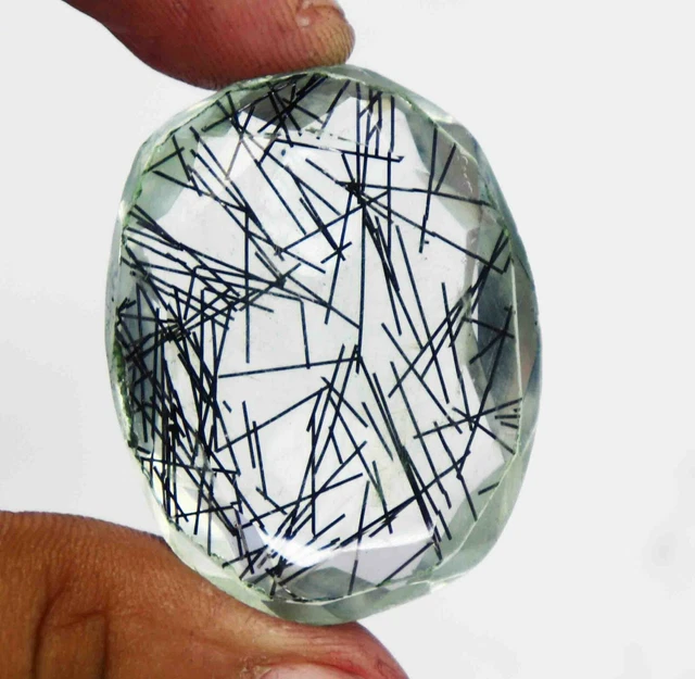 76.90 CT Certifié EGL Desseré Labo Synthétique Noir Rutile Quartz Gemme DJ2543