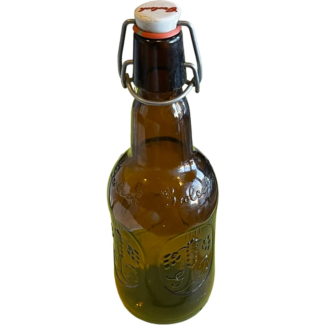 Vintage Grolsch Embossed Amber Brown Glass Beer Bottle Swing Top Cap