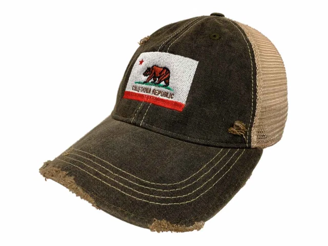 Californie République Drapeau Rétro Marque Mudwashed Délavé Maille Casquette