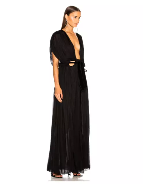 🖤 VALENTINO Black Plunging Neck Drape Sleeve Velvet Waist Column Gown 10 46 NWD 2