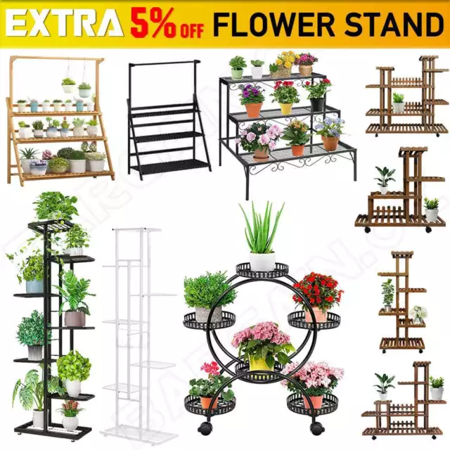 3-7 Tier Plant Stand Planter Flower Pot Rack Shelf Garden Outdoor Indoor Decors