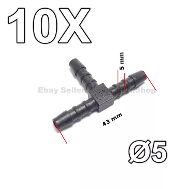 10X 5mm T - Stück T - Verbinder Schlauchverbinder für Luft, Kraftstoff, Wasser