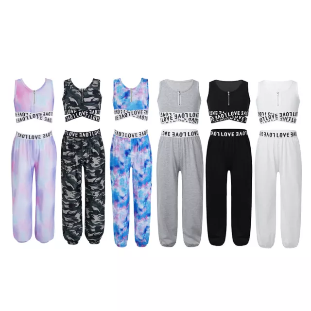 Girls Gym Tracksuits Outfit Tank Crop Top+Pants Set  Sports Yoga Workout Fitness