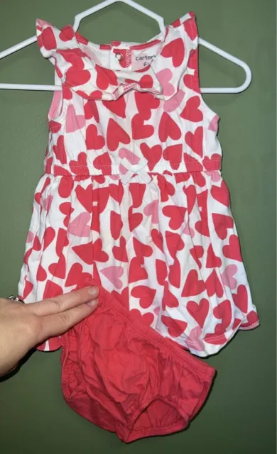 Carter’s Baby girl red pink heart bloomer set outfit - 6 months