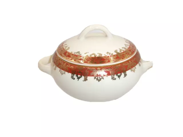 American Limoges Ambassador Persian Sugar Bowl with Lid Beige Red 22kt Gold Trim