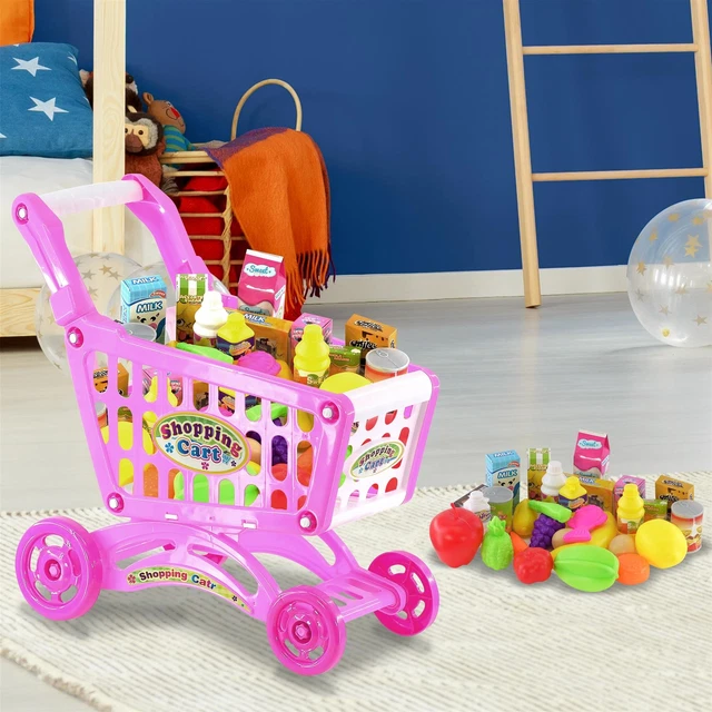 Kids Shopping Trolley Shopping Cart Playset Children's Pretend Play Toy Food