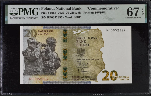 Poland 20 Zlotych 2022 COMM. P 196 a Superb Gem UNC PMG 67 EPQ NR