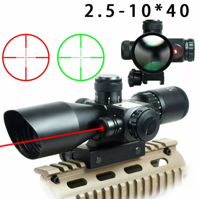 2.5-10X40 Riflescope Illuminated Tactical Rifle Scope with Red Laser Sights