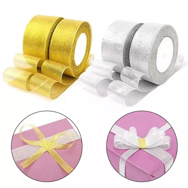 Gold Silver Silk Satin Ribbon Wedding 25 Yards Decoration Glitter DIY Ribbon UK