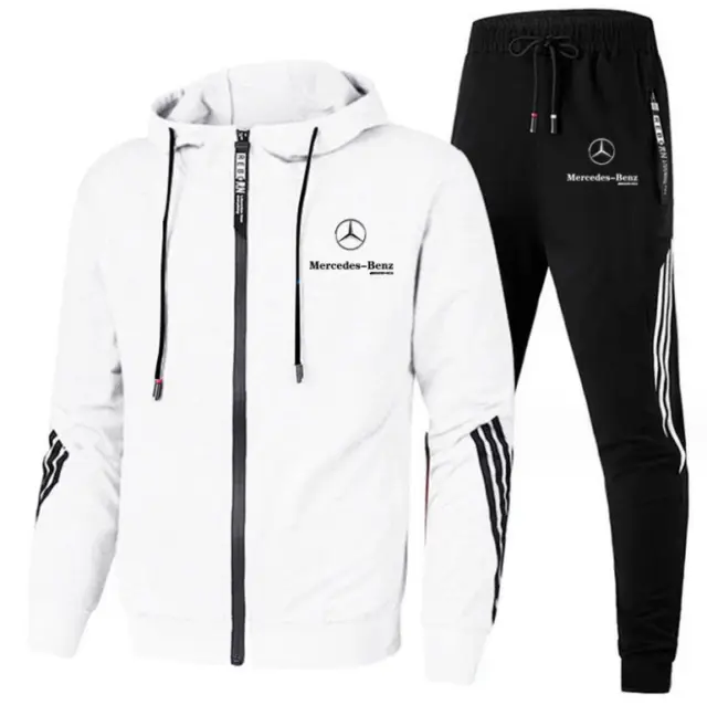 Mens Mercedes-Benz Workout Suit Hoodie and Pants Casual Jogging Sports Suit-