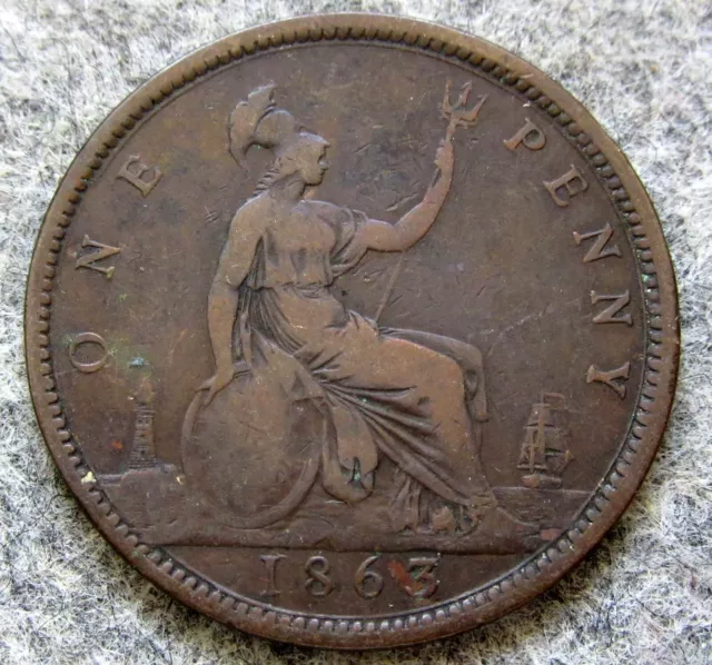 Great Britain Queen Victoria 1863 One Penny, Seated Britannia Bronze