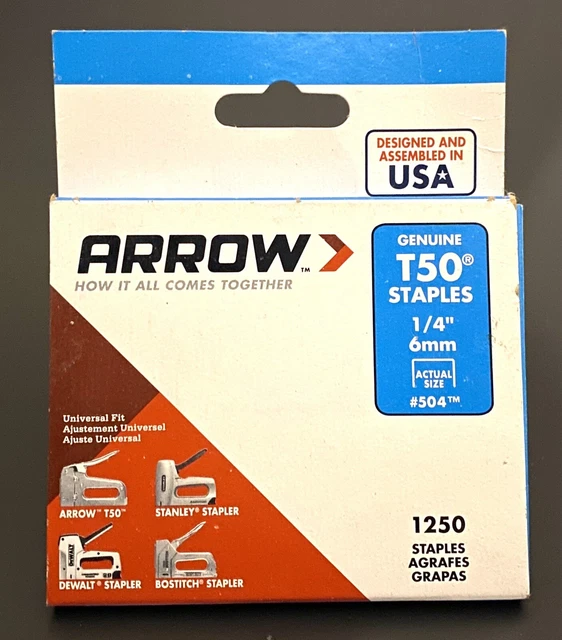 Arrow Genuine T50 Staples #504- 1/4” 6 mm 1250 Staples for Staple Gun