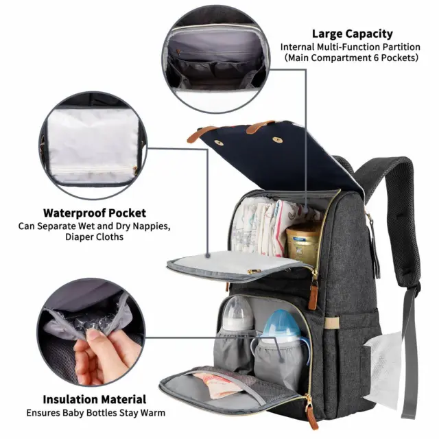 Baby Diaper Bag Backpack, Large Waterproof Nappy Changing Bag for Travel 3