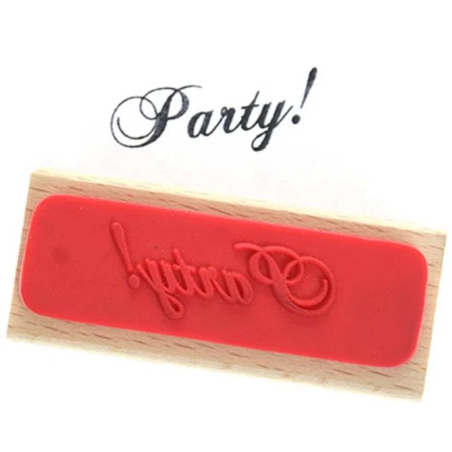 Create and Craft PARTY! Rubber Ink Stamp on Beech Block - Free UK P&P