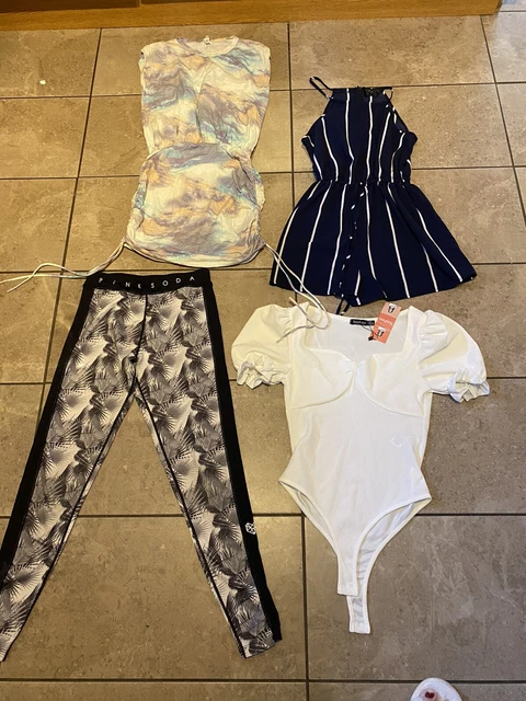 Ladies Bundle Size 10 new boohoo bodysuit ,Shortie ,river island dress ,legging