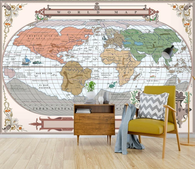 3D COLOR 32557NAO World Map Wallpaper Mural Removable Self-adhesive Fay ...
