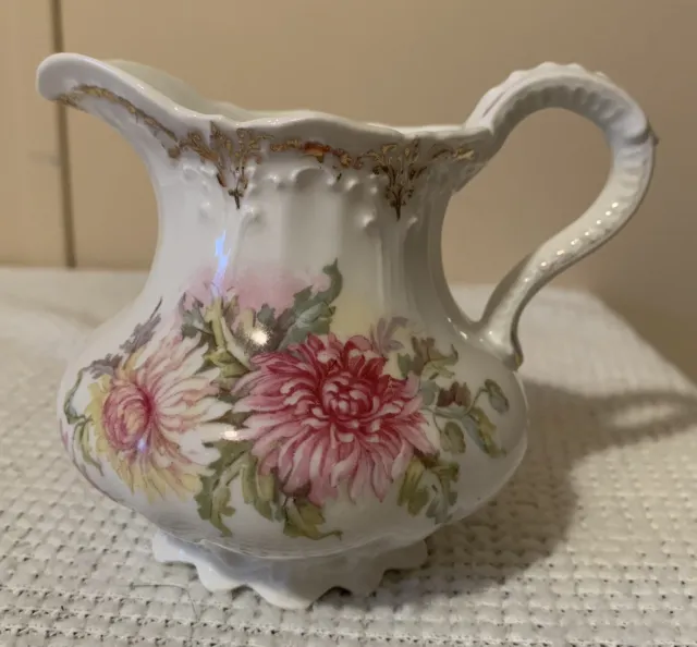 Antique WEIMAR Germany Porcelain Creamer Pitcher Floral 1848-1933 MakersMark