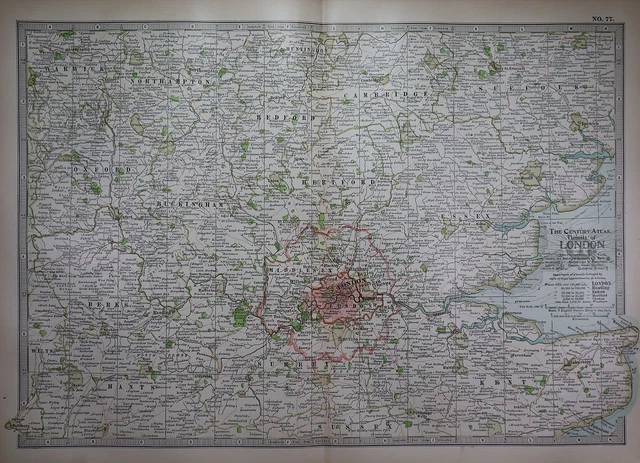 Old 1902 Century Atlas Map ~ VICINITY of LONDON, ENGLAND ~ (12x16) -#1146