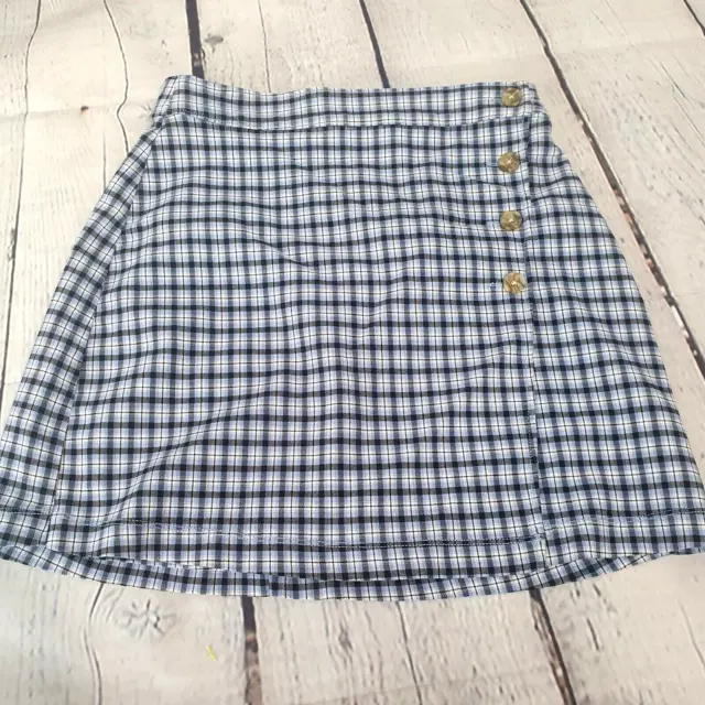 Hollister Blue Check Mini Skirt Button Details Womens Size Small (KD06)