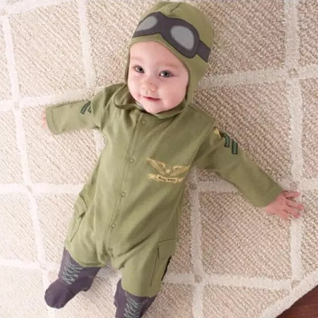 Baby Jungen piloten overall Jumpsuit Strampler langarm kostüm Armee-Grün mit