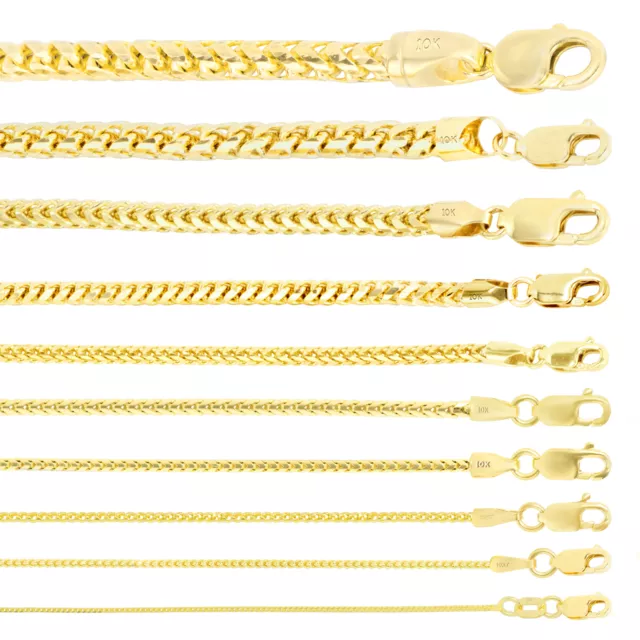 10K Yellow Gold Solid 1mm-5mm Franco Diamond Cut Wheat Chain Necklace 16"- 30"