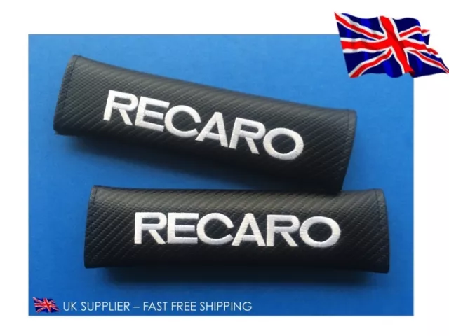 2x RECARO Embroidered - CARBON FIBRE - Seat Belt Shoulder Cover Pads - UK Stock