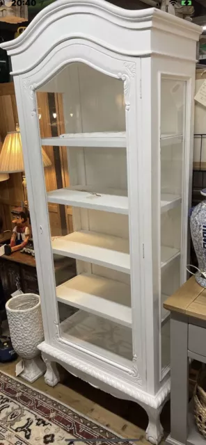 Antique White French Armoire Glass Fronted Cabinet with Shelves Lockable.