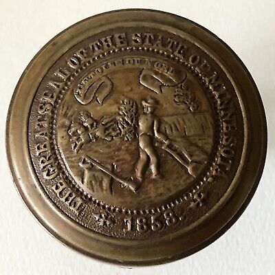 Antique 1858 STATE Seal of MINNESOTA Ornate Brass Bronze Doorknob DOOR KNOB