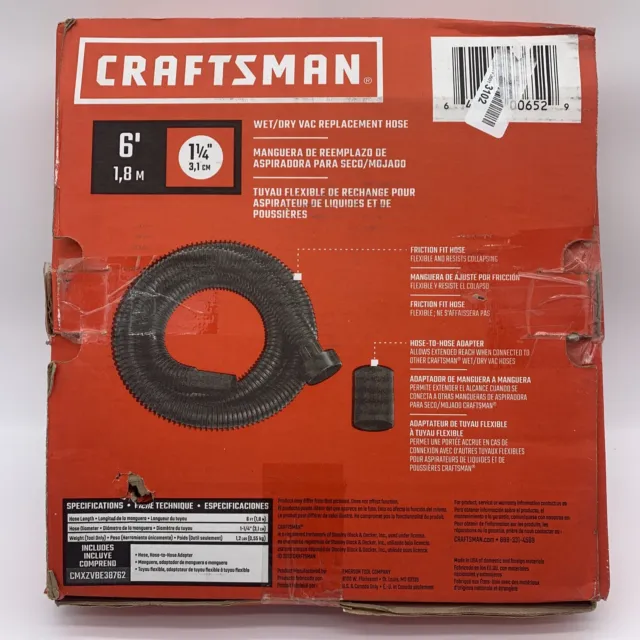 CRAFTSMAN CMXZVBE38762 1-1/4 in. x 6 ft. Friction Fit Wet/Dry Vacuum Hose