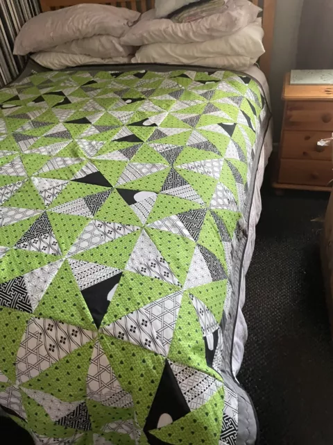 large handmade patchwork quilt/ blanket 80” x 62” greens and blacks lovely gift