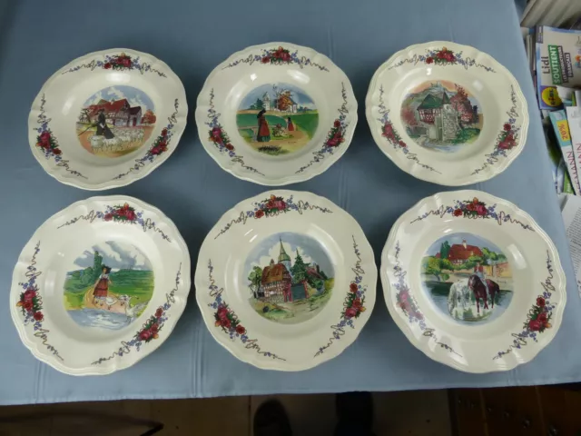 SARREGUEMINES Obernai Loux lot de 6 assiettes à soupes différentes 23 cm C