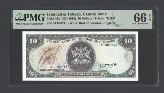 Trinidad & Tobago 10 Dollars ND(1985) P38a N000741 Uncirculated Grade 66