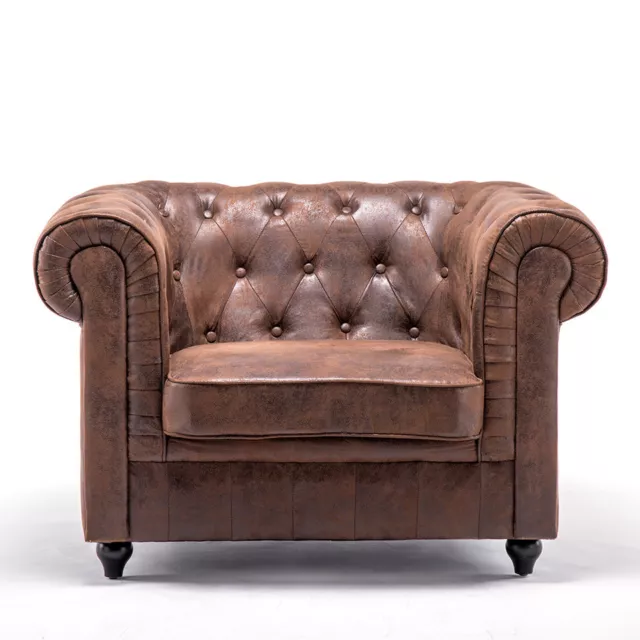 Distressed Tan Chesterfield Leather Vintage Armchair Club Chair Upholstered Sofa 2