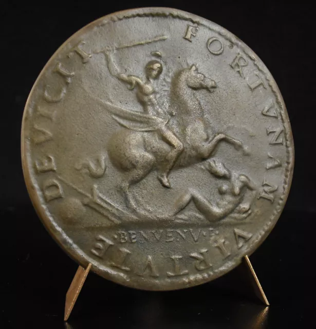 Medalla Prueba Francisco I En Caballo Empereur 93MM 390G 1970 Hierro De Bronce 3