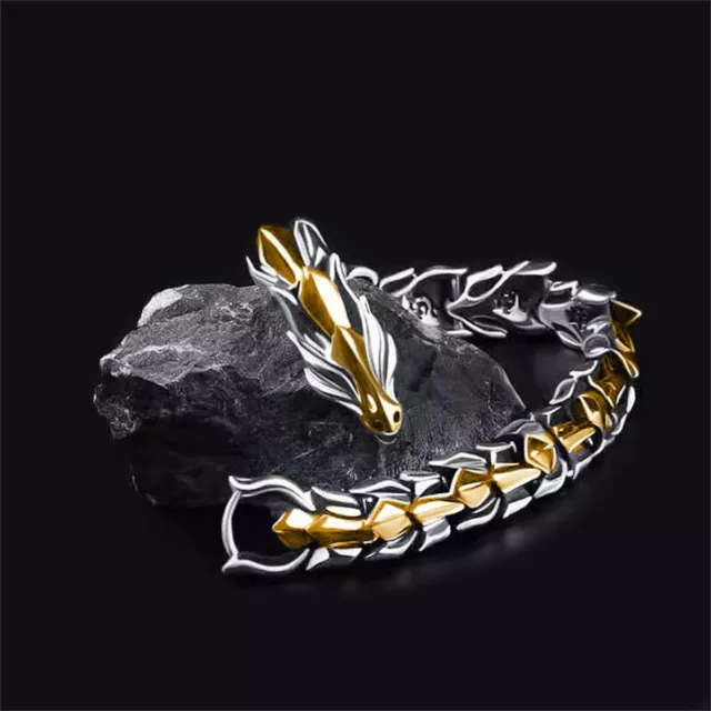 Viking Dragon Link Chain Bracelet Cool Men Stainless Steel Ouroboros Bangle Gift