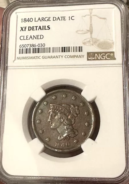 NGC 1840 US BRAIDED HAIR LARGE CENT - XF Detail